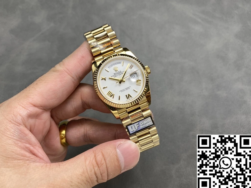Rolex Tungsten M128238-0113 Factory QF Day v5 Yellow Date Steel White Dial 36mm Gold 0918